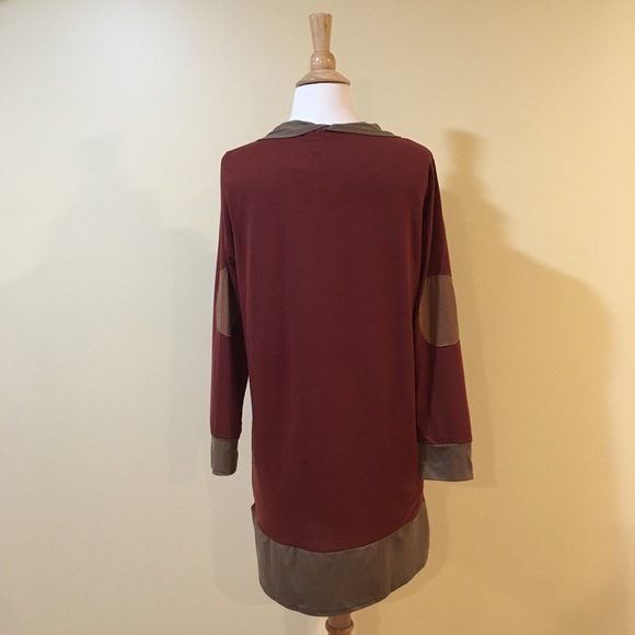 Elbow Patch Cowl Neck Faux Layers Colorblock Tunic - Picture 6 of 6